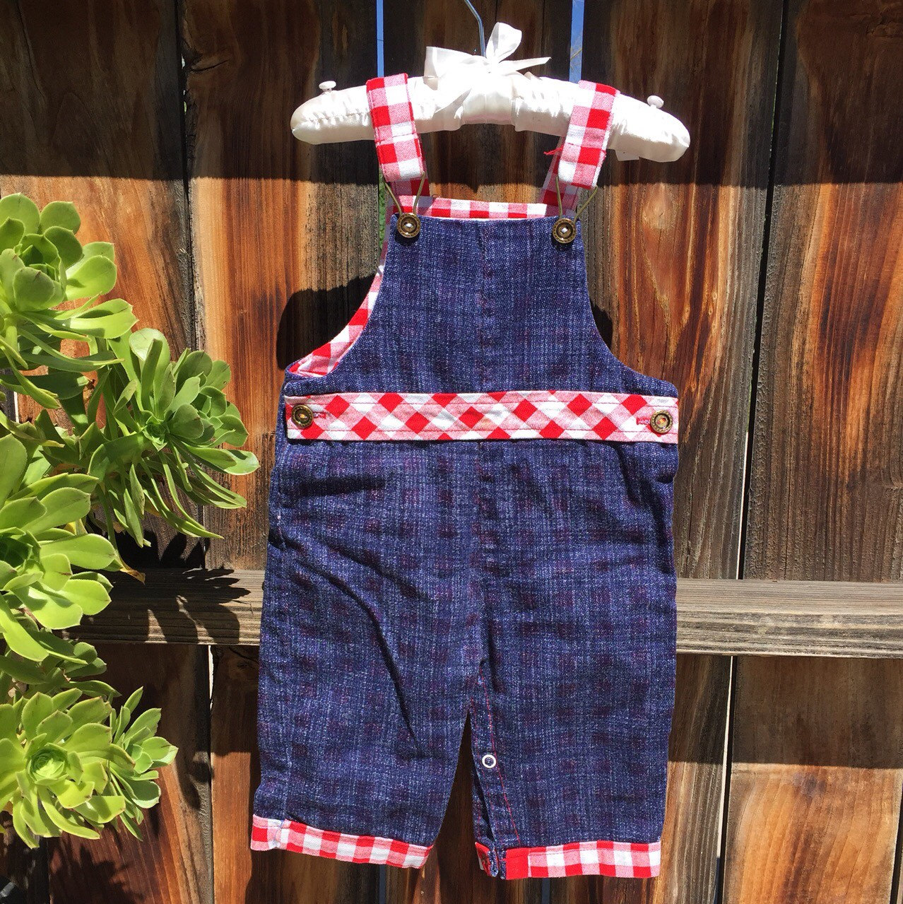 Vtg Lee Mar Playwear Denim Overall Rot Weiß Karo Gr. 6-12 M Hosen von Pinkbedazzler