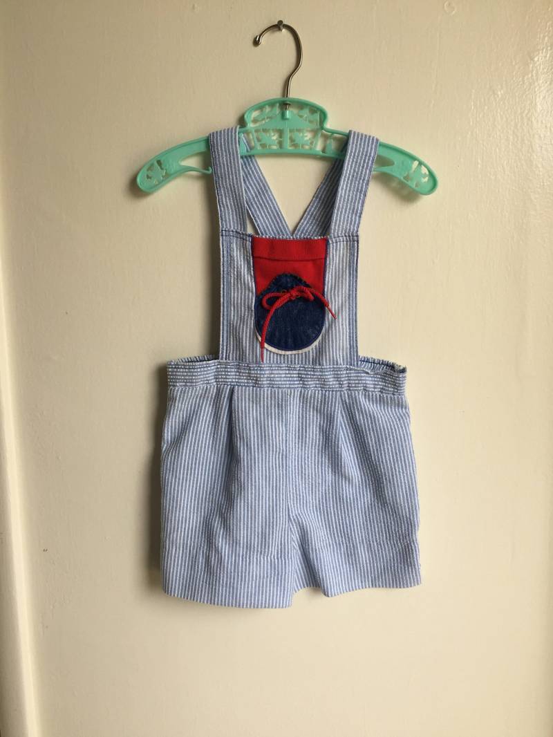 Vtg Ruth Scharf Baby Boy Overall Shorts Sz 24 M Blau Streifen Schuh von Pinkbedazzler