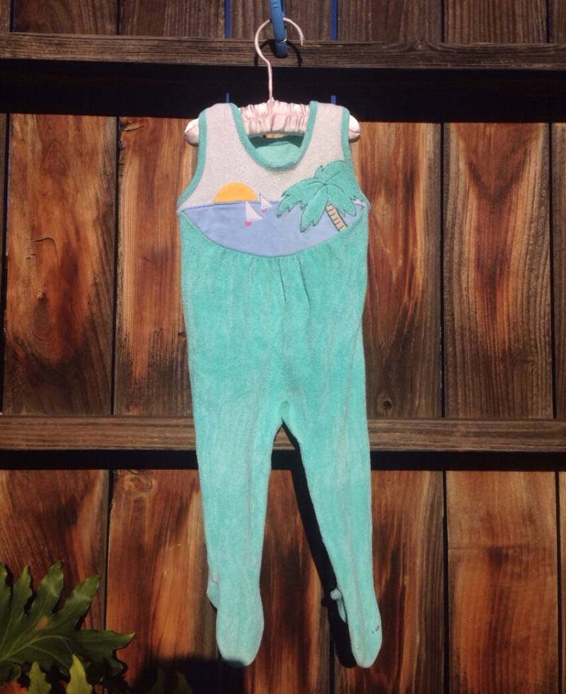 Vtg Storchenmühle Baby Footed Overalls Gr 6 M Stretch Hose Sea Boat Palm Tree von Pinkbedazzler