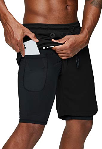 Pinkbomb 2-in-1-Laufshorts für Herren, für Fitnessstudio, Workout, schnell trocknend, mit Handytasche, schwarz, XX-Large von Pinkbomb