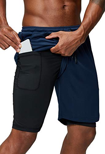 Pinkbomb Herren 2-in-1 Laufshorts Gym Workout Quick Dry Herren Shorts mit Handytasche, marineblau, 3X-Groß von Pinkbomb
