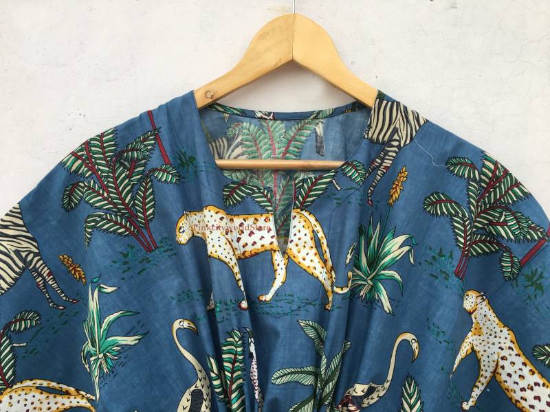 Floral Baumwolle Kaftan, Frauen Kleid Lange Strand Cover Up. Blumen Hand Block Print Nachtwäsche Maxi Kimono Robe von PinkcityworldStore