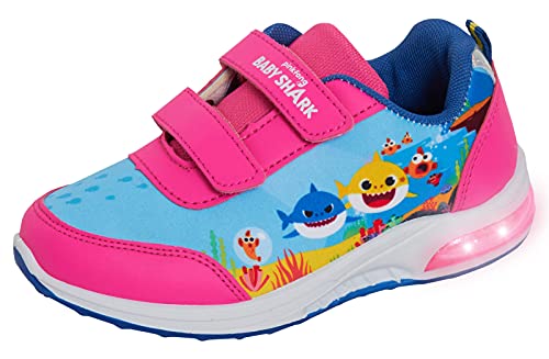 Mädchen Baby Shark Light Up Sneaker Kinder Leicht zu befestigen Blinklichter Sportschuhe, Rose, 28 EU von Pinkfong