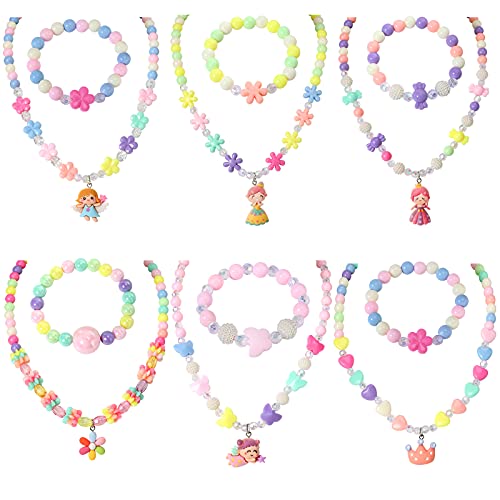 Pinkgarden Kinderschmuck für Mädchen 6 Sätze Kleinkind Kinder Halskette Armband Geldbörse für Mädchen Spielen Schmuck für kleine Mädchen verkleiden sich Modeschmuck von Pinkgarden