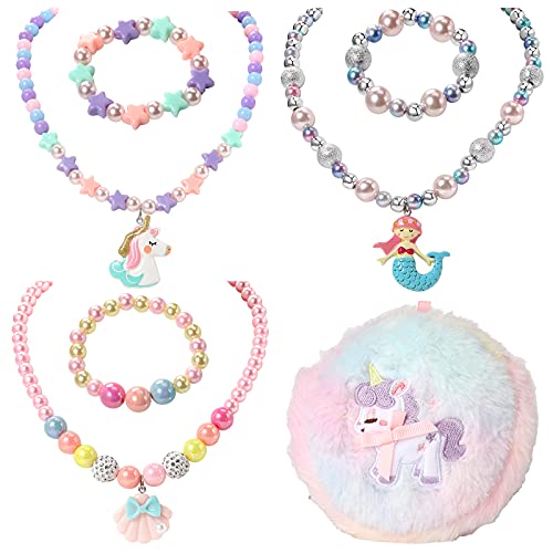 Pinkgarden Kinderschmuck für Mädchen 3 Sätze Kleinkind Kinder Halskette Armband Geldbörse für Mädchen Spielen Schmuck für kleine Mädchen Kinder verkleiden sich Modeschmuck für Kinder Mädchen Zubehör von Pinkgarden