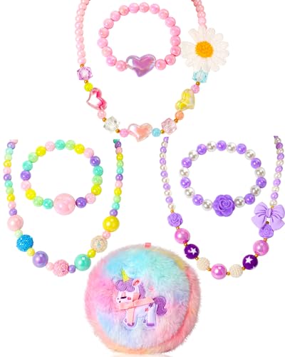 Pinkgarden Kinder Schmuckset, 3 Sets aus Perlenketten & Armbänder für Mädchen, Einhorn-Geschenktüten inklusive - Geschenk für kleine Mädchen von Pinkgarden