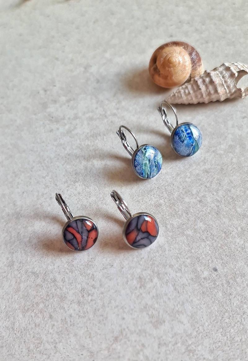 Handgemachte Marmor Polymer Clay Ohrringe Edelstahl, Leicht von LumisDotsClay
