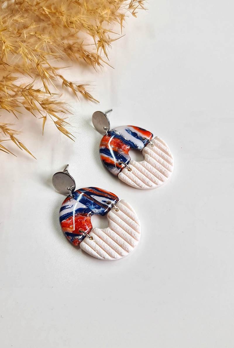 Blau Rote Statement Ohrringe Aus Polymerclay - Handgefertigter Schmuck Marble Clay Geschenk Ideen Unikate Blau Rote Statement Ohrringe Aus Polymerclay - Handgefertigter Schmuck Marble Clay Geschenk Ideen Unikate von LumisDotsClay