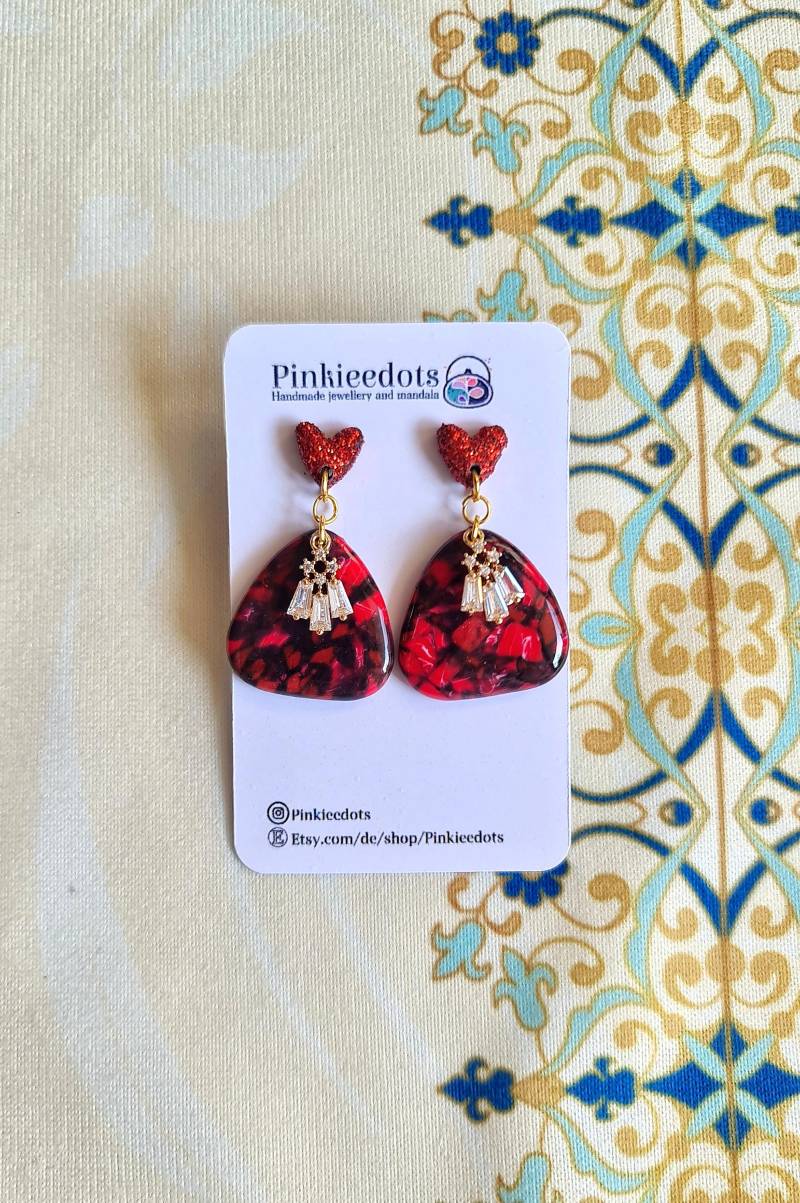 Rote Und Schwarze Polymer Clay Ohrringe Boho Statement Schmuck, Geschenkidee, Handgemachter Schmuck von LumisDotsClay