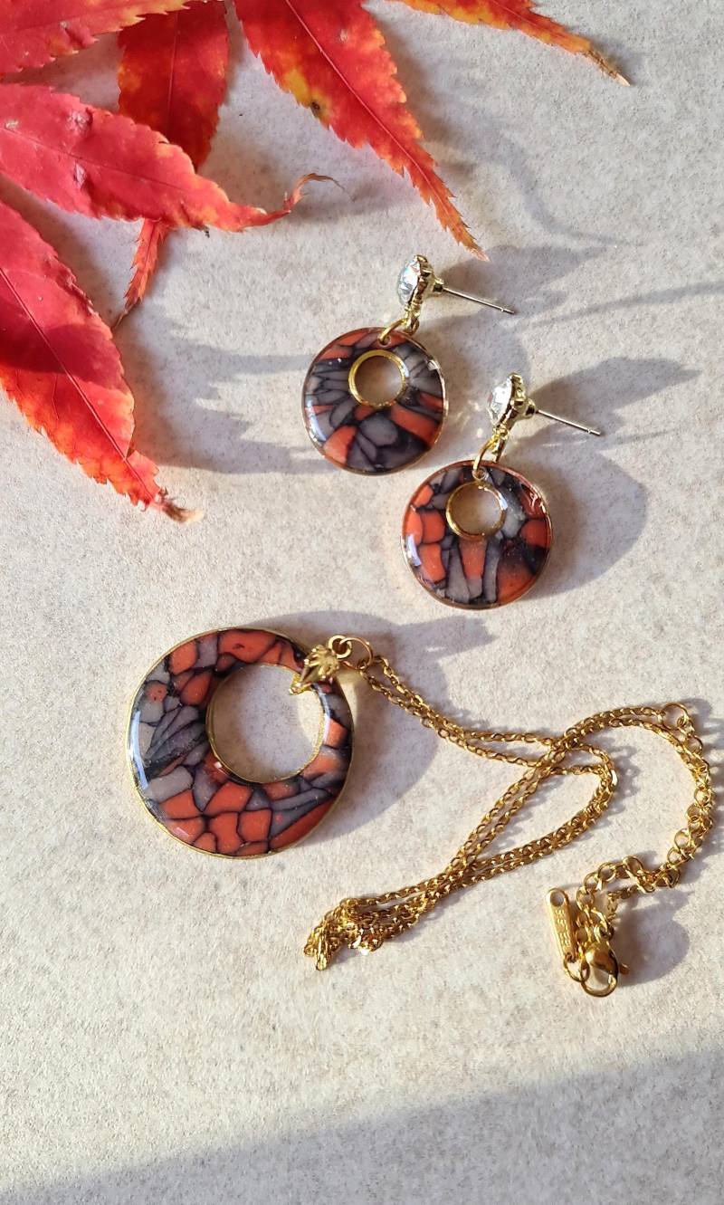 Handgemachte Halskette Und Ohrringe Aus Polymer Clay, Marmor Schmuck, Herbst Vibes, Schmuck Handgemachte Halskette Und Ohrringe Aus Polymer Clay, Marmor Schmuck, Herbst Vibes, Schmuck von LumisDotsClay