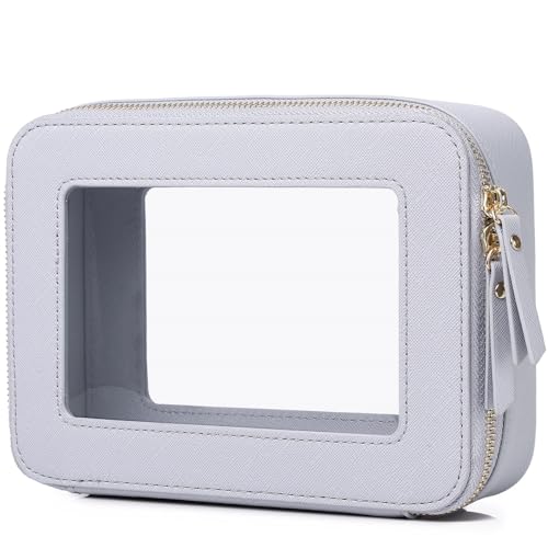 Pinkmik Make-up-Pinseltasche, schmal, transparent, Reise-Kosmetiktasche und Kulturbeutel mit Reißverschluss, klein, Make-up-Tasche, Geldbörsen-Organizer für Damen, Grau, M, Transparente Make-up-Tasche von Pinkmik