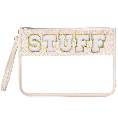 Pinkmik Transparente Chenille-Tasche mit Reißverschluss, für Reisen, Snack-Tasche, Strand-Kosmetik- und Kulturbeutel, Make-up-Tasche für Damen, Stuff-1, Stuff-1, Durchsichtige Chenille-Tasche mit von Pinkmik