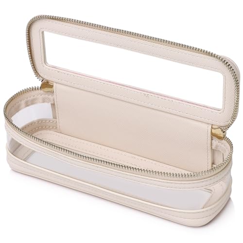 Pinkmik Make-up-Pinseltasche, schmal, transparent, Reise-Kosmetiktasche und Kulturbeutel mit Reißverschluss, klein, Make-up-Tasche, Geldbörsen-Organizer für Damen, Beige, SLIM-1, Make-up-Pinsel-Etui von Pinkmik