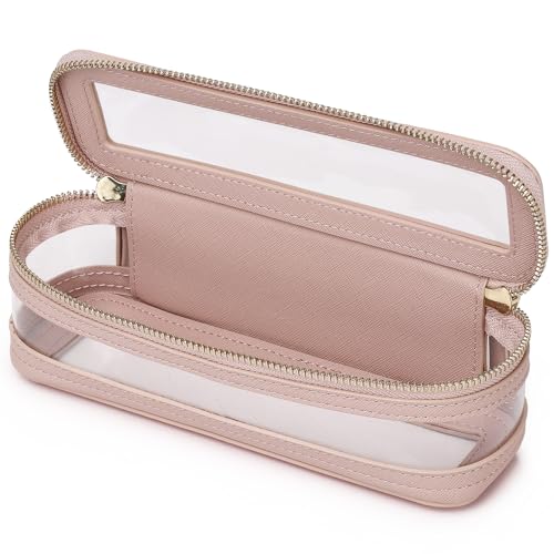 Pinkmik Transparente Make-up-Pinseltasche, tragbar, Reise-Kosmetik- und Kulturbeutel, kleine Make-up-Tasche mit Reißverschluss, Geldbörse für Damen, E/Pink, Slim, Transparente Make-up-Pinseltasche von Pinkmik
