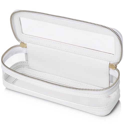 Pinkmik Make-up-Pinseltasche, schmal, transparent, Reise-Kosmetiktasche und Kulturbeutel mit Reißverschluss, klein, Make-up-Tasche, Geldbörsen-Organizer für Damen, Weiss/opulenter Garten, SLIM-1, von Pinkmik