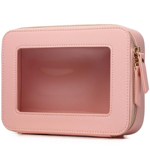 Pinkmik Transparente Make-up-Tasche, transparente Reiseetui für Kosmetika und Toilettenartikel, Pinseltasche für Damen und transparente Autotasche mit Reißverschluss (Rosa, M+), Pink, M+, Transparente von Pinkmik