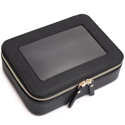 Pinkmik Transparente Make-up-Tasche für Kosmetika und Toilettenartikel, Kosmetiktasche für Damen, Pinseltasche und transparente Autotasche mit Reißverschluss (Schwarz, M +) von Pinkmik