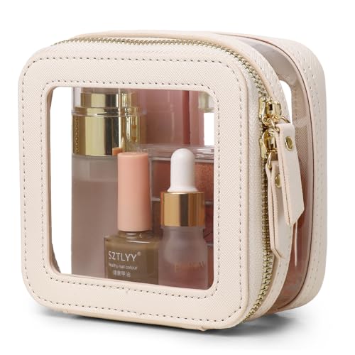 Pinkmik Transparente Make-up-Tasche mit Pinseltasche, tragbare Kosmetiktasche, Reise-Kulturbeutel, Autozubehör für Damen, Beige, MINI-2, Kleine Make-up-Tasche Pinkmik Transparente Make-up-Tasche mit Pinseltasche, tragbare Kosmetiktasche, Reise-Kulturbeutel, Autozubehör für Damen, Beige, MINI-2, Kleine Make-up-Tasche von Pinkmik