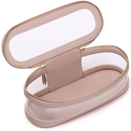Pinkmik Transparente Make-up-Tasche mit Pinseltasche, tragbare Kosmetiktasche, Reise-Kulturbeutel, Autozubehör für Damen, Pink, SLIM-2, Make-up-Pinsel-Etui von Pinkmik
