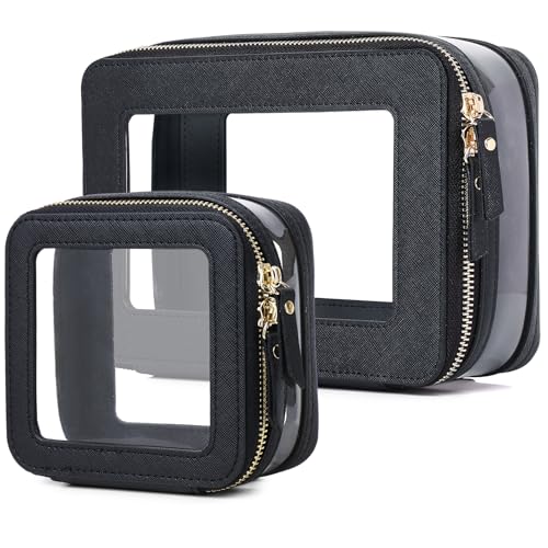 Pinkmik Transparente Make-up-Tasche mit Reißverschluss, wasserdicht, Reise-Make-up-Set für Kosmetika und Toilettenartikel, Damen-Geldbörse, Organizer und Auto-Essentials, Schwarz, M+MINI von Pinkmik