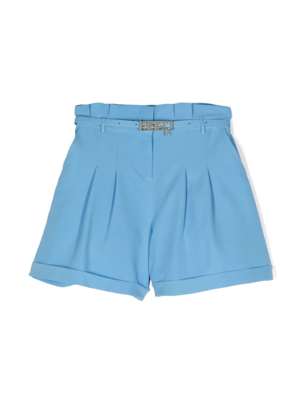 Pinko Kids Bundfaltenshorts mit Logo-Schild - Blau von Pinko Kids