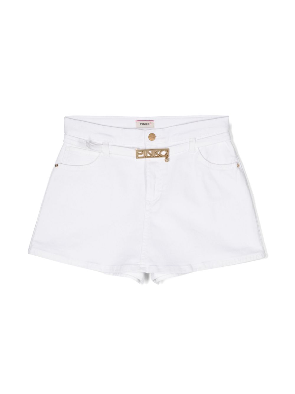 Pinko Kids Jeans-Shorts mit Logo-Schnalle - Weiß von Pinko Kids