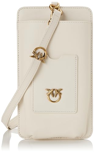 Pinko Damen Phone Folder weiches Kalbsleder Reisezubehör-Brustbeutel, Z14q_Blanc Antike Seide, Gold von Pinko