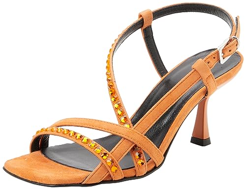 Pinko Damen Anais Wildleder/Strass Sandale mit Absatz, A71 Orange Vibrierend, 41 EU Weit von Pinko