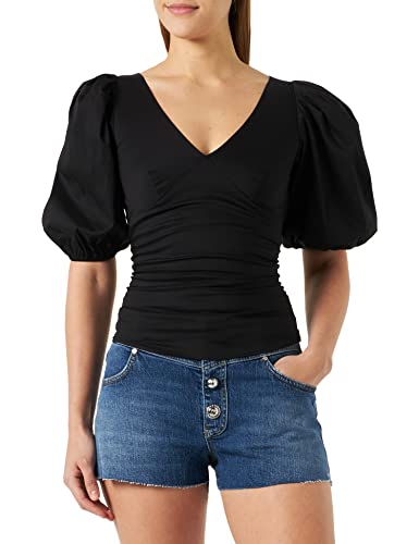 Pinko Damen BUONO Blusa Popeline Stretch Kurzarm Shirt, Z99_Nero Limousine, 46 von Pinko