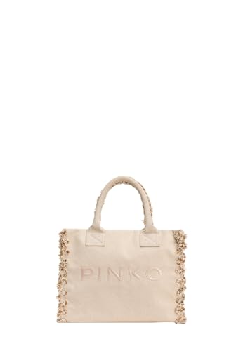 Pinko Damen Beach Shopping Canvas Recycelt Salz/Pfeffer Tasche, 7uhq_Sand/Ecru-Antique Gold von Pinko
