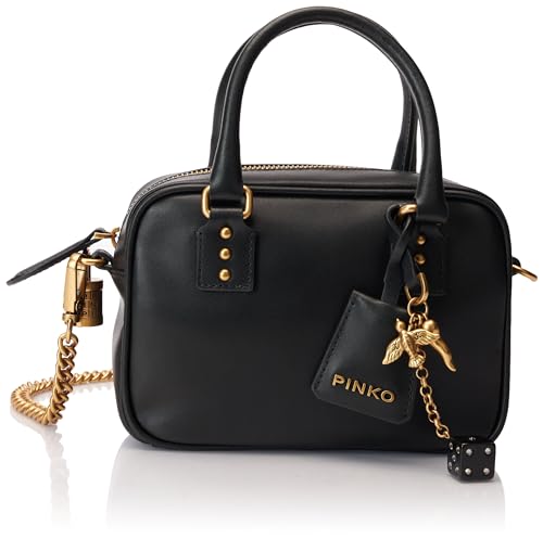 Pinko Damen Bowls Mini Kalb Seide Tasche, Z99q_schwarz-antikes Gold von Pinko