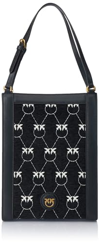 Pinko Damen Box Mini Vertical Shopper Jacq Tasche, ZZZ2q_Schwarz/Weiß-Antikgold von Pinko