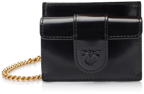 Pinko Damen Card Holder Pocket Leder glänzend gebürstet Reisezubehör-Brieftasche, Z99b_Black Limusine Block Farbe von Pinko