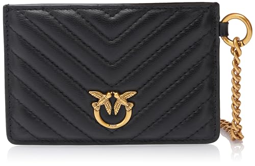 Pinko Damen Cardholder Chain Sheep Nappa Chevron Reisezubehör-Brieftasche, Z99q_schwarz-Antique Gold von Pinko