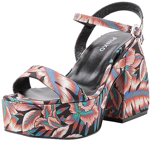 Pinko Damen Fantine Wedge bedruckter Stoff Keilsandale, Zr3 Mult Schwarz Rot, 37 EU Weit von Pinko