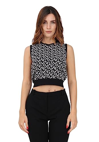 Pinko Damen Foca Jacquard-Top aus Wollmischung L Mode-Weste, Zb2_schwarz/Elfenbein, Small von Pinko
