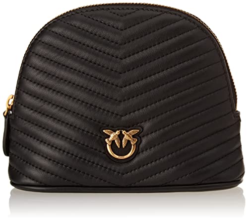 Pinko Damen Kosmetiktasche Sheep Nappa Chevron Tasche, Z99q_schwarz-Antique Gold von Pinko