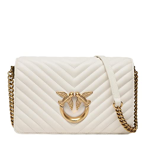 Pinko Damen Love Click Classic Sheep Nappa Chevron Tasche, Z14q_Weiß Seide Antik Gold von Pinko