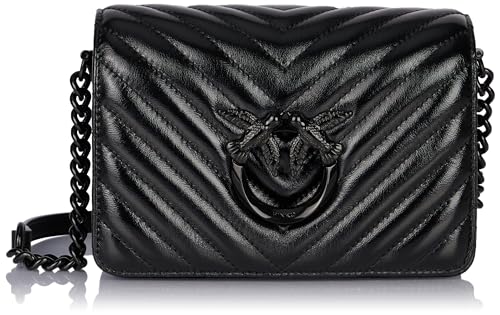 Pinko Damen Love Click Mini Metal Sheep Nappa Chevron Tasche, Z99b_Black Limousine Block Color von Pinko
