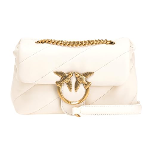 Pinko Damen Love Mini Puff Cl Sheep Nappa Tasche, Z14q_Weiß Seide Antik Gold von Pinko