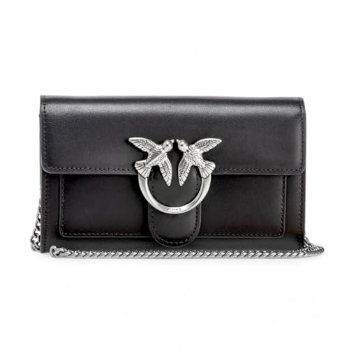 Pinko Damen Love ONE Wallet Liebe EINE GELDBÖRSE C Vitello SETA, Z99O_Nero-Old Silver von Pinko