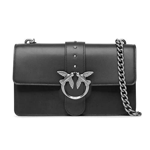 Pinko Damen Love One Classic C Kalb Seide Tasche, Z99o_Black-Old Silver von Pinko