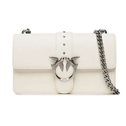 Pinko Damen Love One Classic C Kalbsleder Set Tasche, z14o_White Seide-Old Silber von Pinko