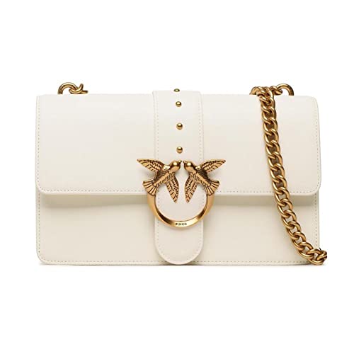 Pinko Damen Love One Classic C Vitello Seta Tasche, Z14q_Weiß Seide Antik Gold von Pinko