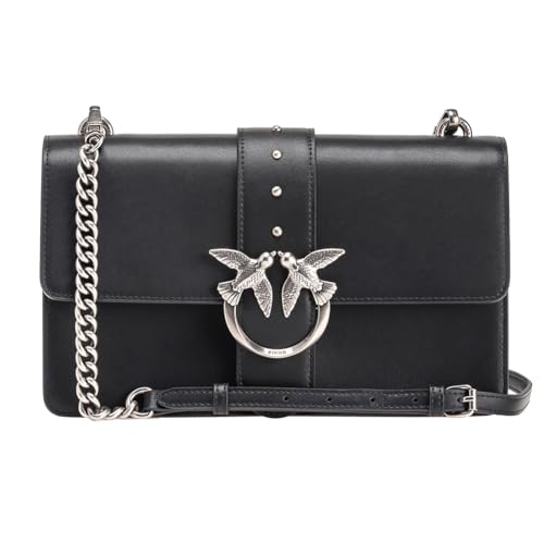 Pinko Damen Love One Classic Cl Kalb Se Tasche, Z99o_Black-Old Silver von Pinko