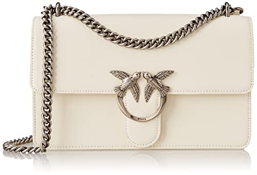Pinko Damen Love One Classic Dc Vitello Se Tasche, Z14o_White Silk-Old Silver von Pinko