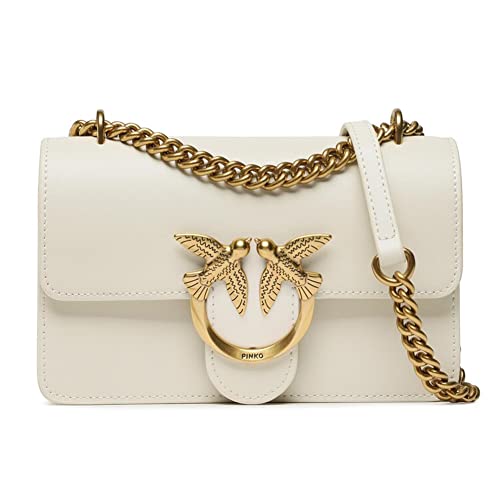 Pinko Damen Love One Mini Dc Kalbsleder Tasche, Z14q_Weiß Seide Antique Gold von Pinko