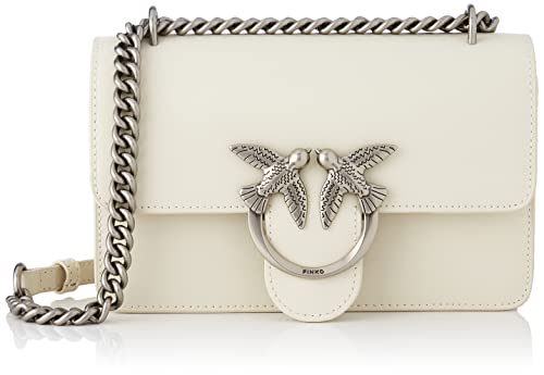 Pinko Damen Love One Mini Dc Kalbsleder Tasche, z14o_White Seide-Old Silber von Pinko