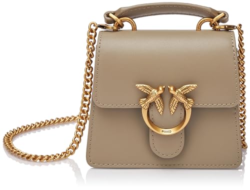 Pinko Damen Love One Top Handle Micro Light Vitello Seta Tasche, I68q_Noce-Antique Gold Pinko Damen Love One Top Handle Micro Light Vitello Seta Tasche, I68q_Noce-Antique Gold von Pinko