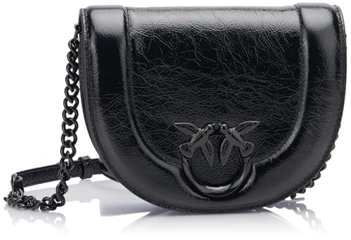 Pinko Damen Love Round Click Mini Quaste Crinckle laminiert Tasche, Z99b_Black Limusine Block Farbe von Pinko
